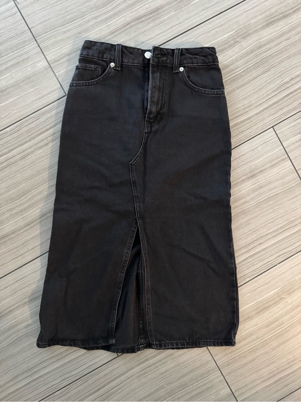 Mango Black High-Waist Pencil Denim Skirt with Front Slit